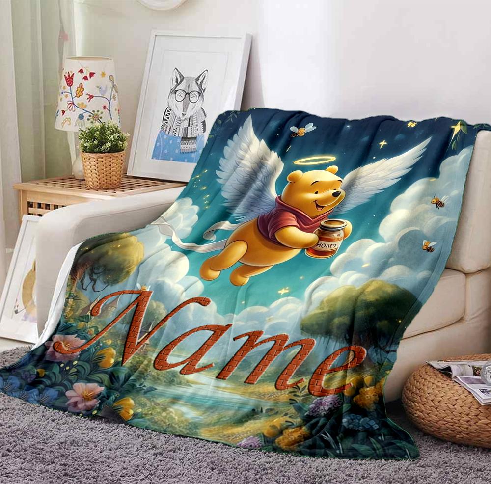Custom Name Winnie Pooh Flannel Blanket Throw Blanket Soft Warm Sofa Bed Decor Unique Gift