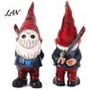 Handmade Realistic Figurine Crafts Halloween Voorhees Resin Figurine, Cute Horror Hockey Mask Gnome Statue Scary Masked Gnomes with Knife, Distressed