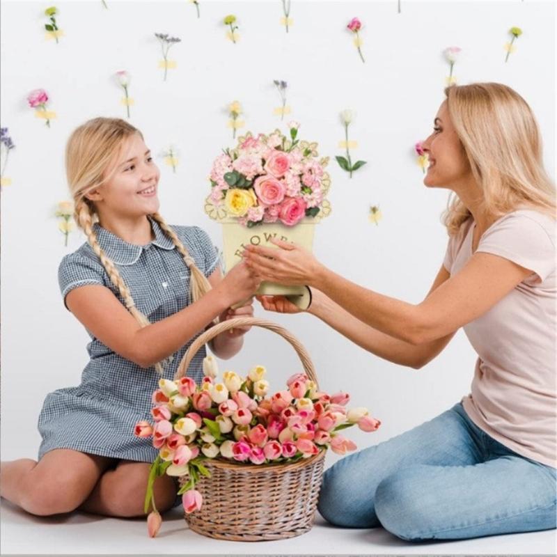 Mothers Day Flower Holder Removable Wood Table Ornament Flower Stands Party Table Decorations Gift for Mother