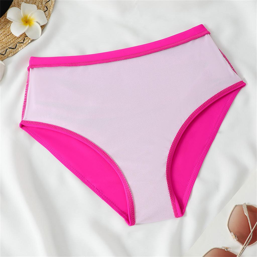 Women's Pleated Slim Fit V-Neck Color Block Ruffled Two-Piece Swimsuit
