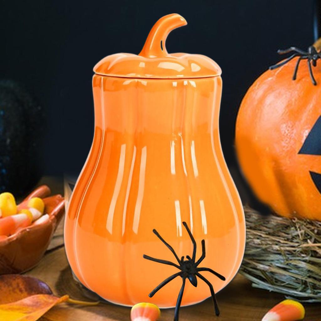 Pumpkin Tea Jar with Lid Fall Candy Container Ceramic Sealing Storage Canister for Dried Fruits Loose Tea Homeowners
