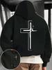 New Autumn and Winter Men's and Women's Hooded Sweatshirt with Pockets, Cross Pattern Print, Comfortable and Soft Fabric