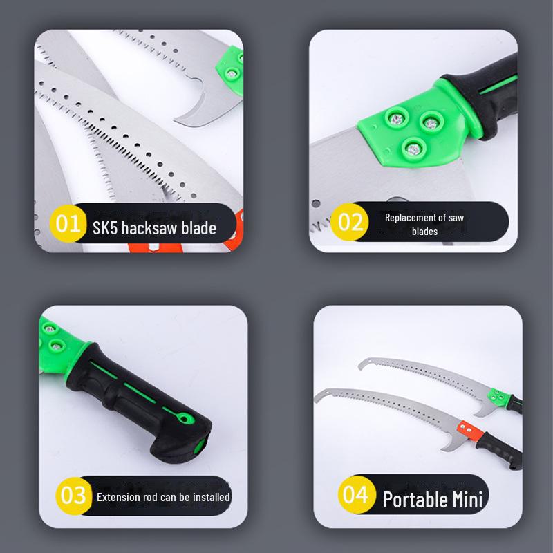 High Altitude Pruning Hand Saw for Thick Branches - Double Hook Design for Garden and Fruit Tree Maintenance