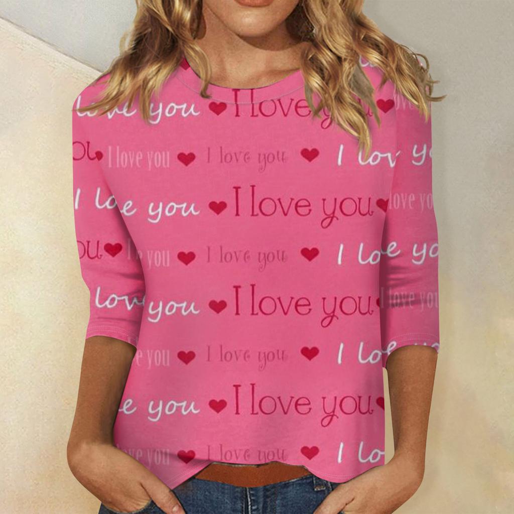 Women's Valentine's Day Print Fashion Casual 3/4 Sleeve Round Neck Top