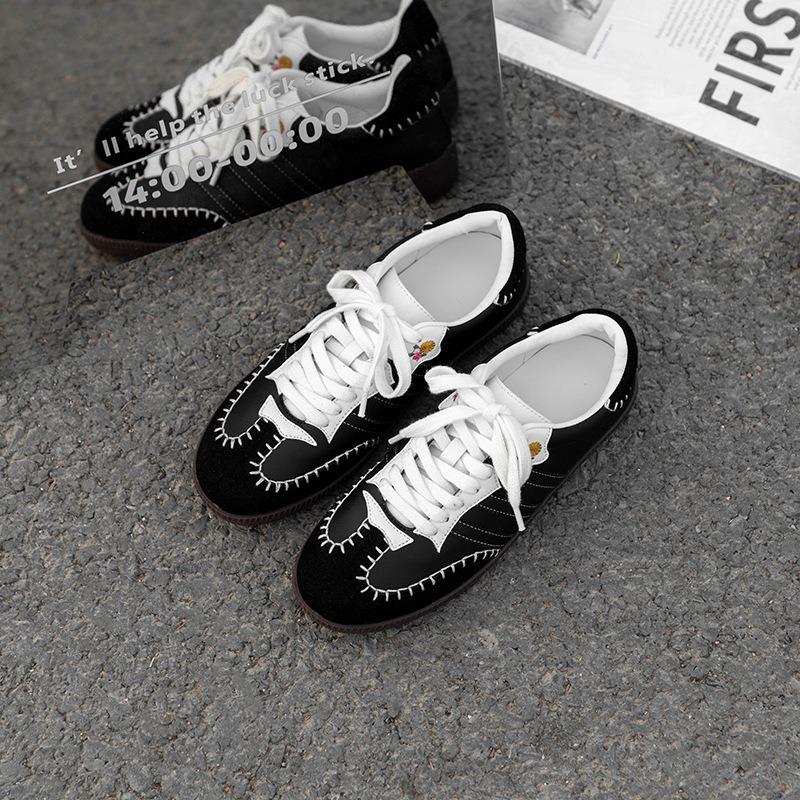 Cowhide retro color matching hand stitching sports casual shoes board shoes women flat bottom lace-up women