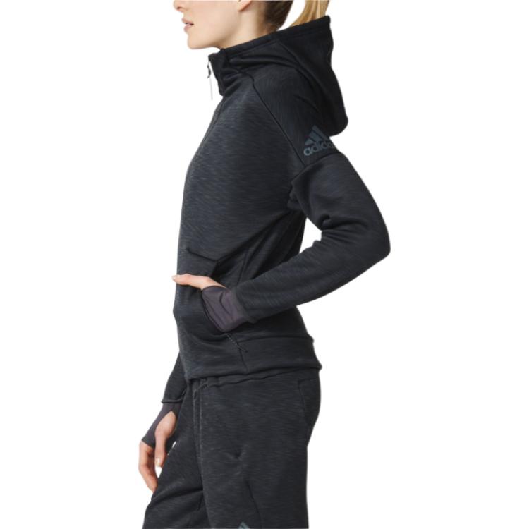 Adidas Logo Printed Zip-Up Hoodie Women Jackets Black S94565