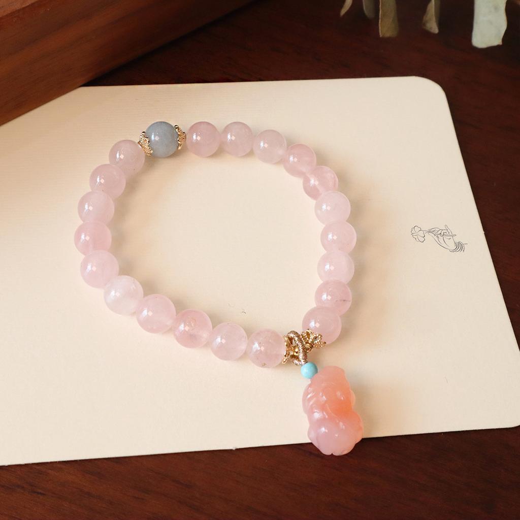 New Chinese Style Natural Pink Crystal Bracelet Lotus Pod Peanut Pendant Jewelry Design Fashion Crystal Bracelet