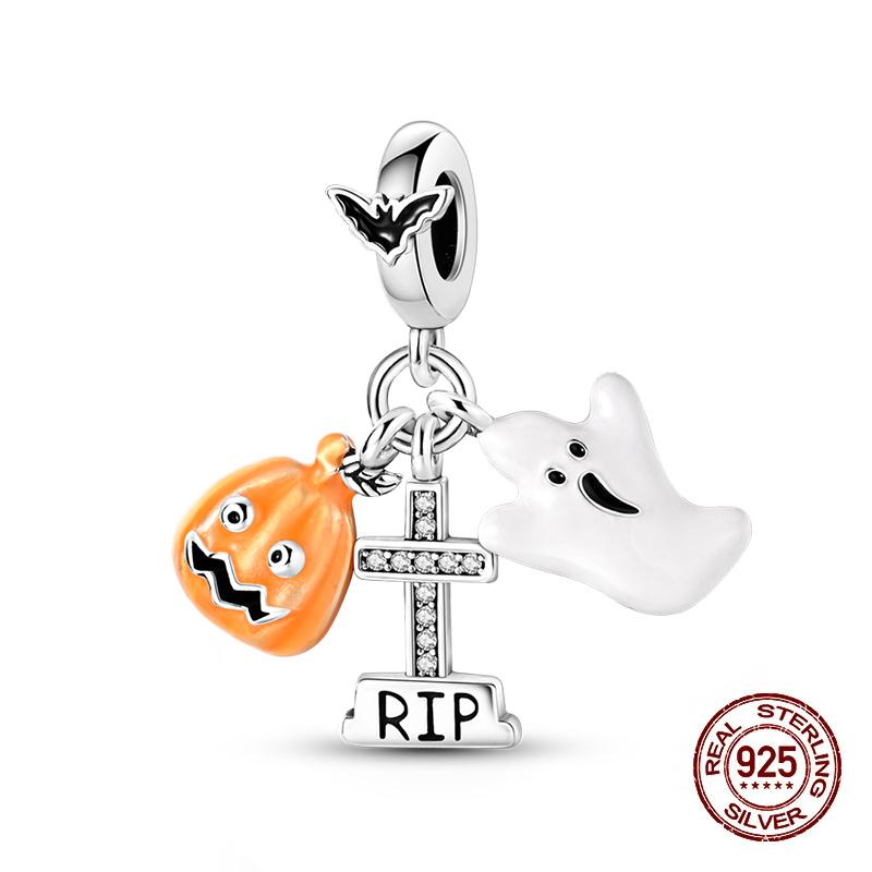 New Halloween 100% Copper Luminous Pumpkin Skull Ghost Charms Fit Pandach Original Bracelet Diy Party Jewelry