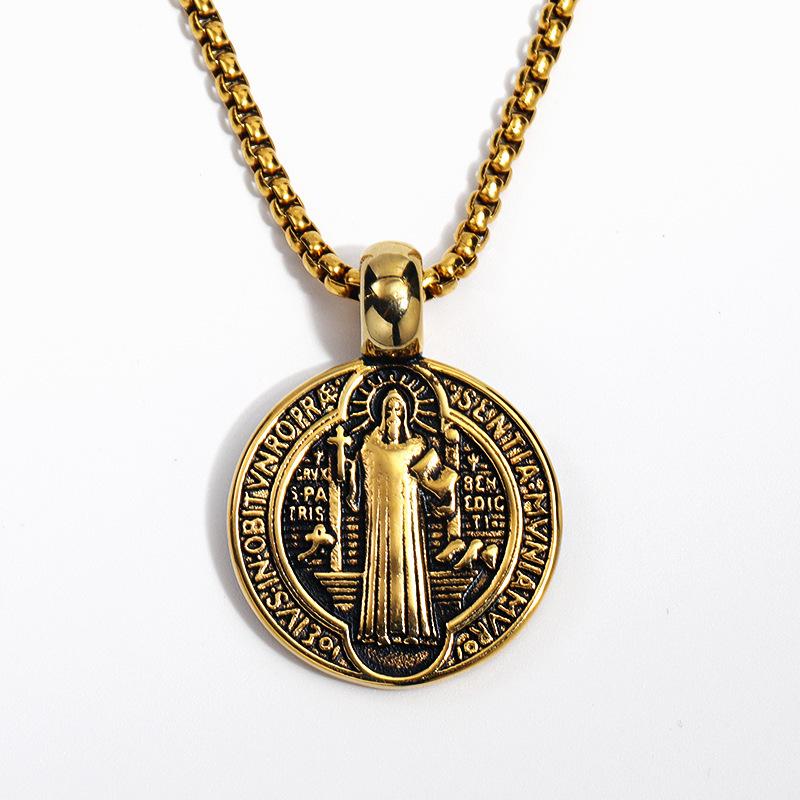 Saint St. Benedict Collar Medal of San Benito Necklace Men Women Spiritual Virgin Mary Pendant Chain