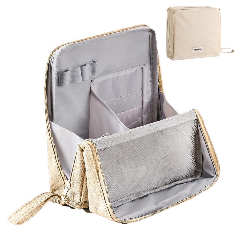 Stand Up Makeup Bag Toiletry Bag Oxford Cloth Waterproof Case Storage Standing Organizer with Multiple Compartments