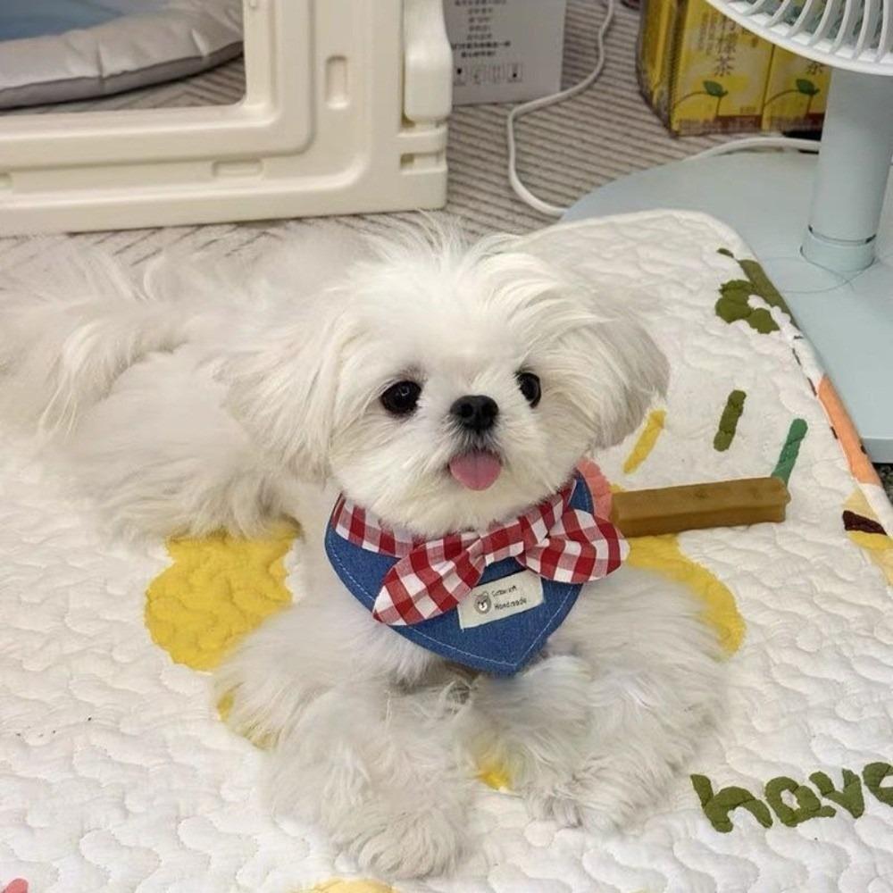 NEW Soft Dog Bandanas Breathable Adroable Pet Bandana with Red Plaid Bow Tie Dog Bibs for Small Medium Puppy Cat