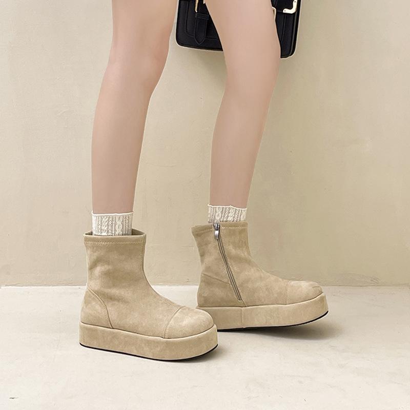 Retro fashion thick-soled heightening thin short boots Martin boots autumn and winter flat-heeled medium boots versatile casual women's boots trend