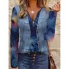 Comfortable Trend Casual Elegant Style Painting Imitation Denim Fake Two-piece Element Printing Women's Clothing Garden Collar Zipper Long Sleeve