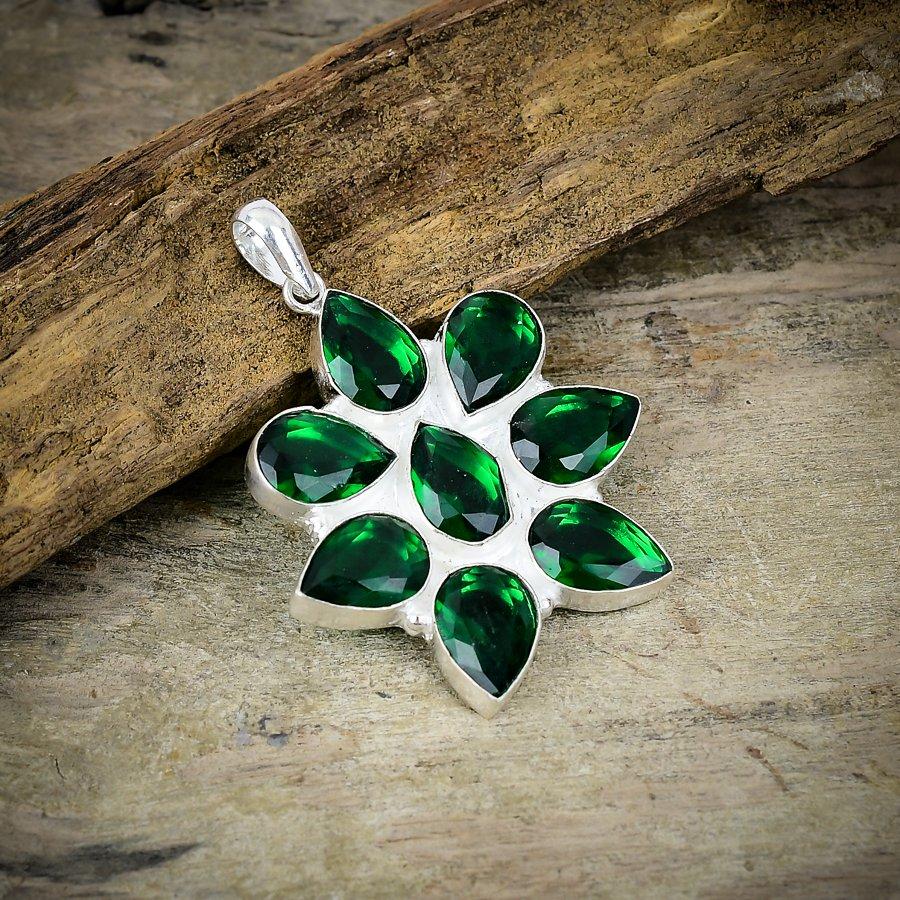 Chrome Diopside Gemstone Handmade 925 Sterling Silver Jewelry Pendant 1.97" M-91