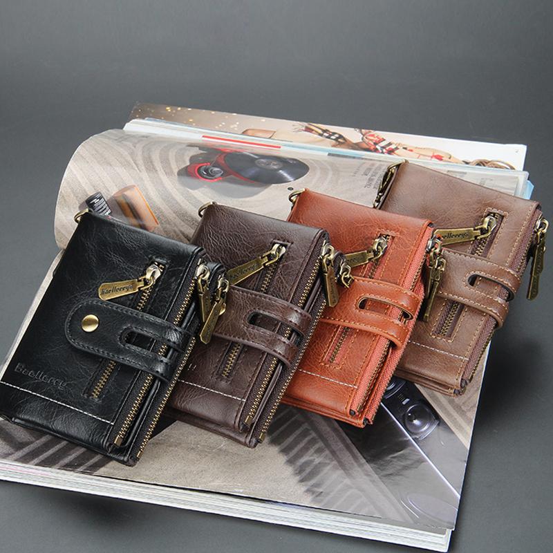 Men's Luxury PU Leather Wallet - Short Chain Design Card Holder, Classic Retro Purse ( Brand)