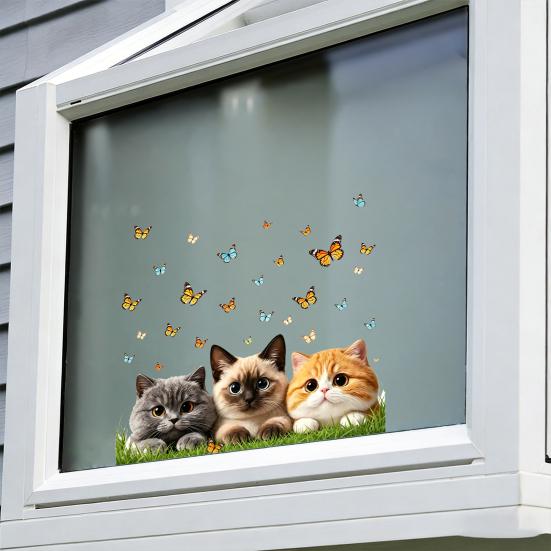 Adesivo Vetro Statico DYS Gatto Farfalla, Decalcomania Decorativa Impermeabile Animale per Finestra, Adesivo Rimovibile Animale Domestico per Camera da Letto Balcone Cucina