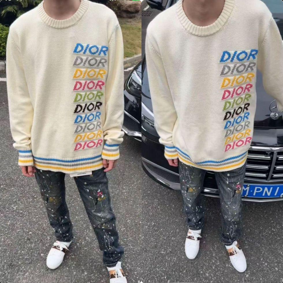 2025 Autumn/Winter Luxury Rainbow Logo Knit Sweater, Unisex Loose Casual Round Neck Top
