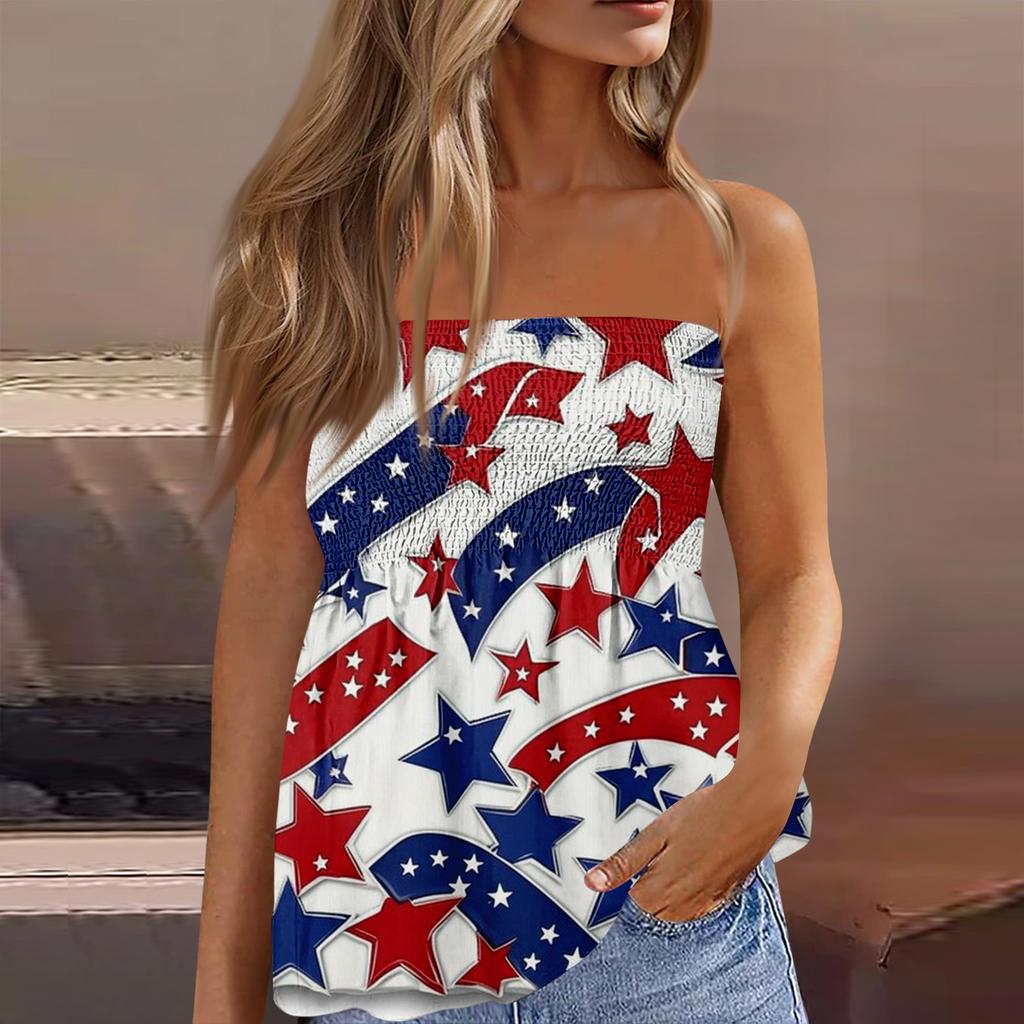 Tube Tops For Women,Cute Sexy Off Shoulder Print Sleeveless T-Shirt