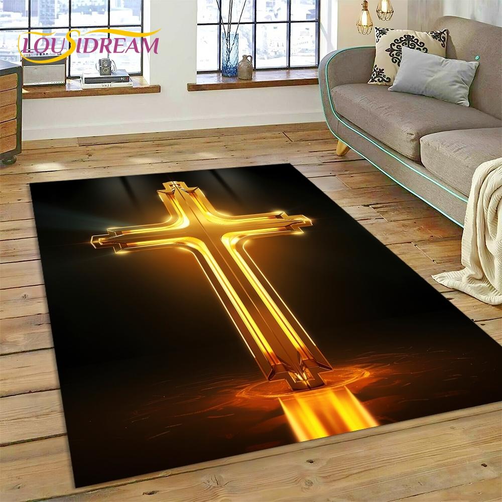 New 3D Pray Holy Bible Cross Jesus Carpet for Living Room Bedroom Home Decor,Floor Mat Non-slip Decoration for Sofa Doormat Gift