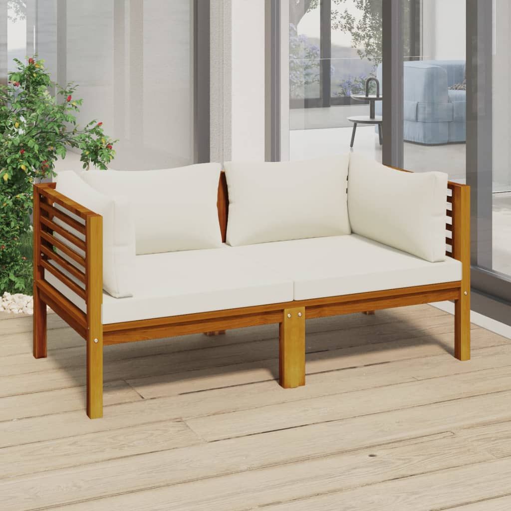 VidaXL 2-seater Garden Sofa and Cream Cushion Solid Acacia Wood