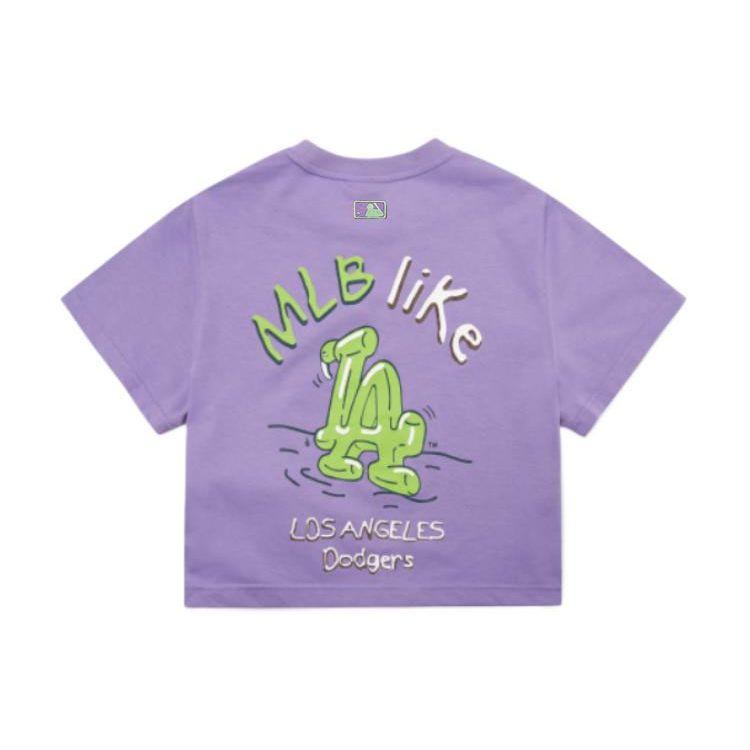 MLB FW21 Back Print Logo Pullover Round Neck Short Sleeve Cropped Top Women tops Purple 3FTSL8023-07PPN
