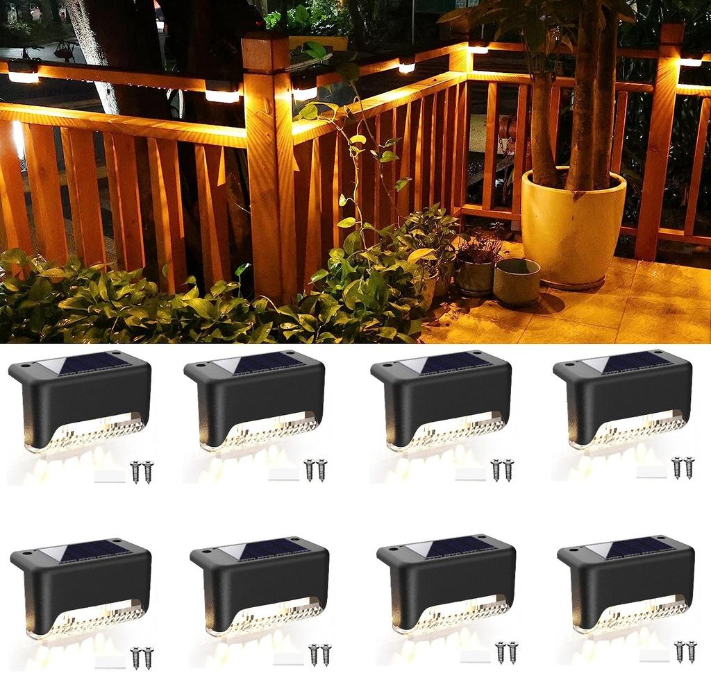 Solar Deckleuchten 12er Pack Außen Stufenleuchten Wasserdicht LED Solarleuchten für Geländer Treppen Stufe Zaun Hof Terrasse und Gehweg