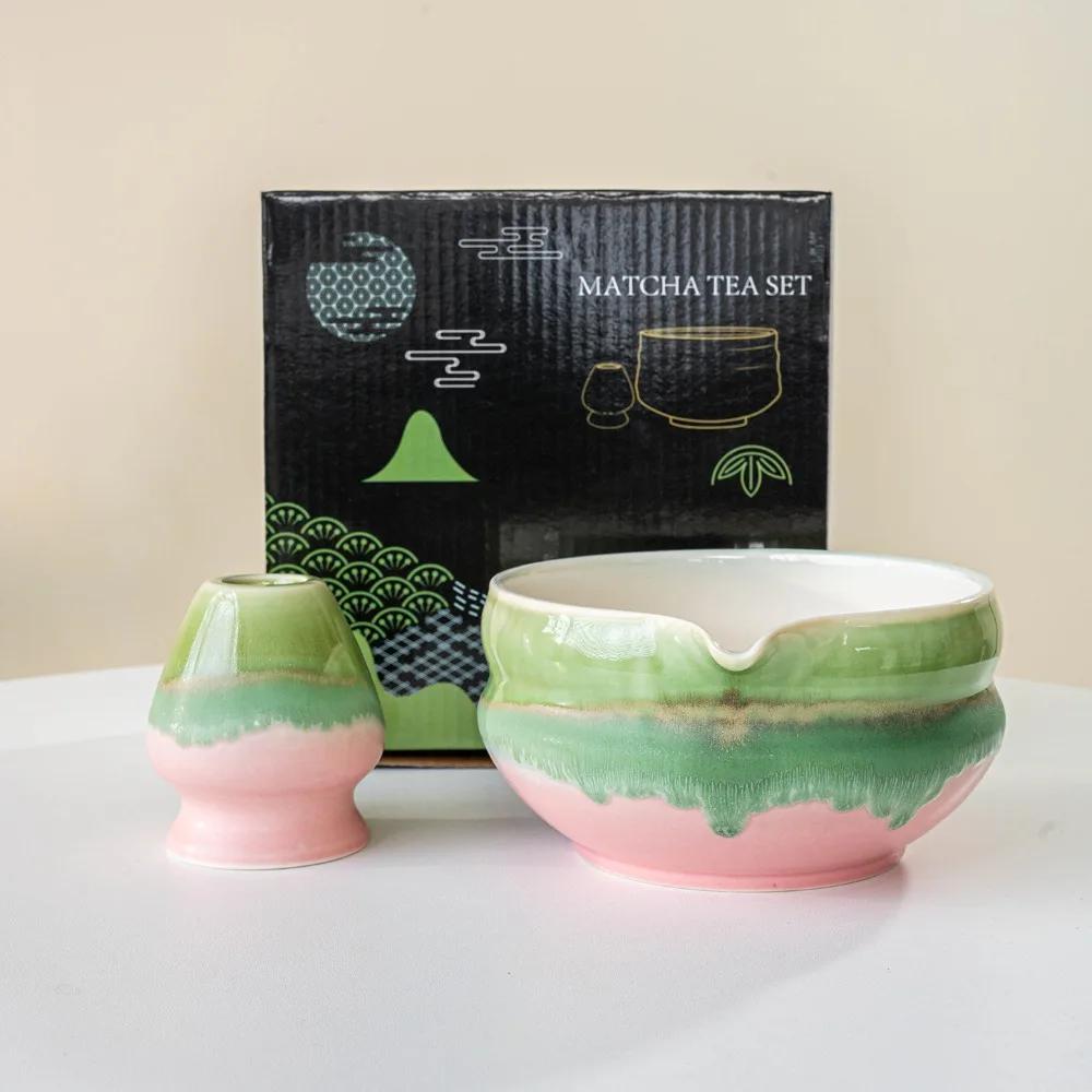 New Ceramic Matcha Bowl with Pouring Spout Reusable Matcha Whisk Holder Multicolored Japanese Tea Set Tea Lovers