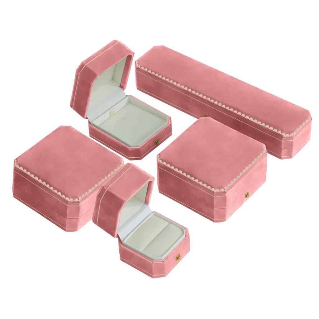 Octagonal Velvet Jewelry Gift Box with Gold Foil Lace for Rings, Pendants, Bangles, and Bracelets