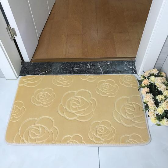 Yousheng Non-Slip Bathroom Rug 3D Rose Pattern Floor Mat Coral Velvet Solid Color Carpet Doormat for Home Indoor Entrance Front Door