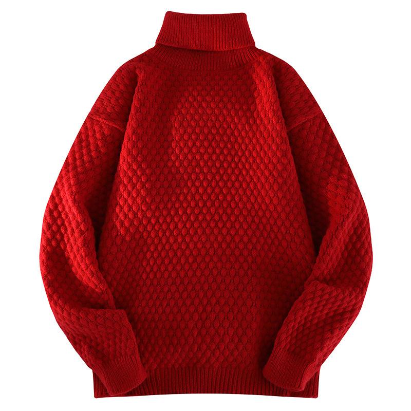 White Pullover Turtleneck Men's Knitted Sweater Autumn and Winter New Trendy Brand Loose Casual Student Sweater