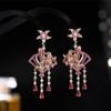 Vintage-Inspired Floral Tassel Earrings with S925 Silver Needle and Zircon Inlay
