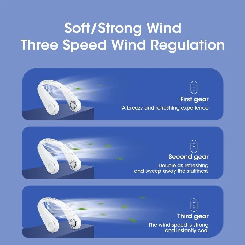 Hands Free Portable USB Rechargeable Hanging Neck Fan 5000mAh Leafless Power Bank for Travel Sports Home Office