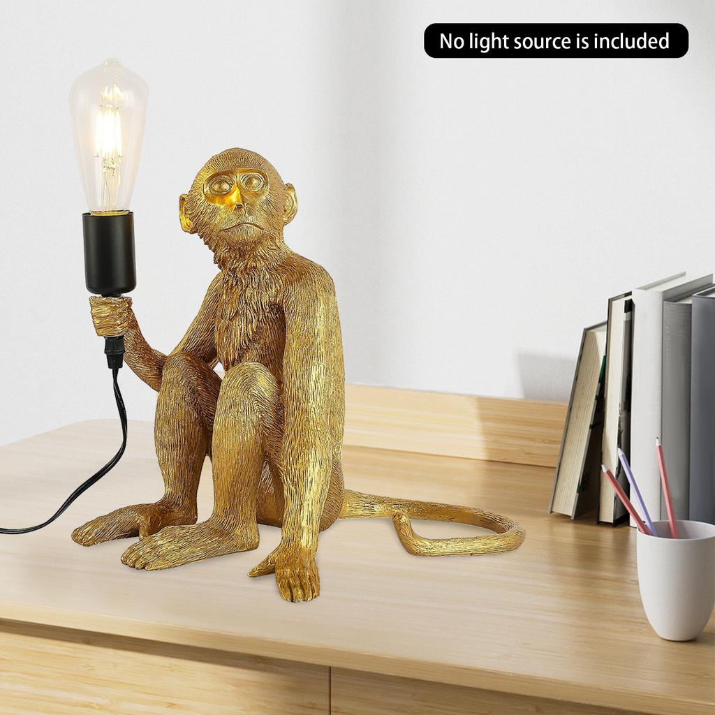Monkey Table Light, Vintage Creative Animal Statue Desk Lamp for Home Decor, Living Room, Bedroom, Resin Material-Gold