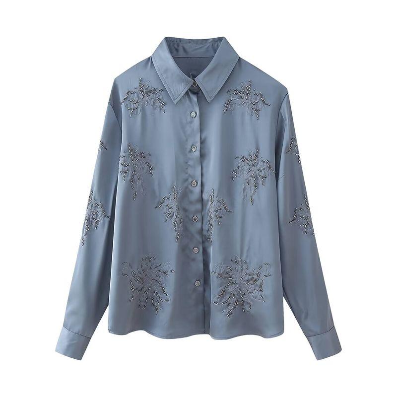 Kaslead New Arrival Women's Fashion Style Fashion Beaded Embroider Shirt Casual Pants Suit