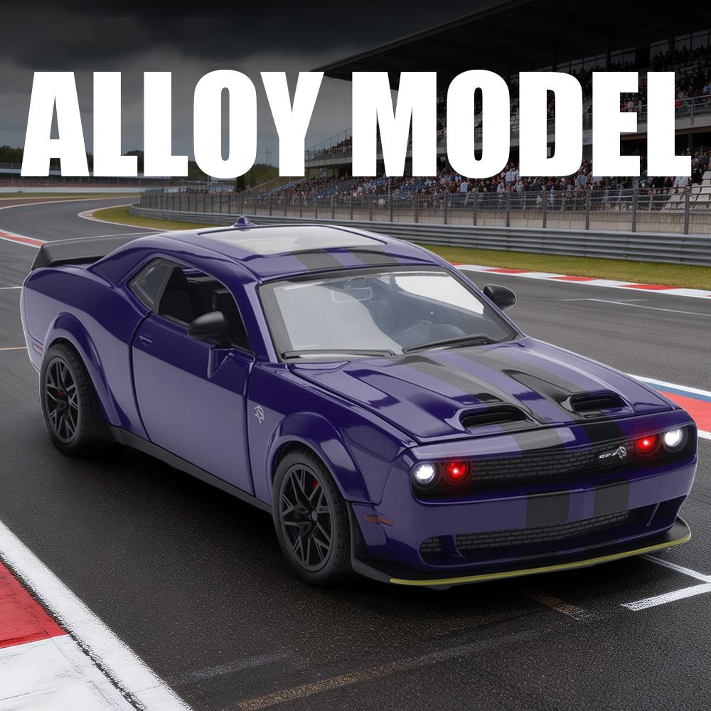 Dodge Challenger Hellcat Toy Car for 1: 32 Scale Die Cast Metel Cars Toy Pull Back Hellcat Model Cars With Sound and Light Hellc