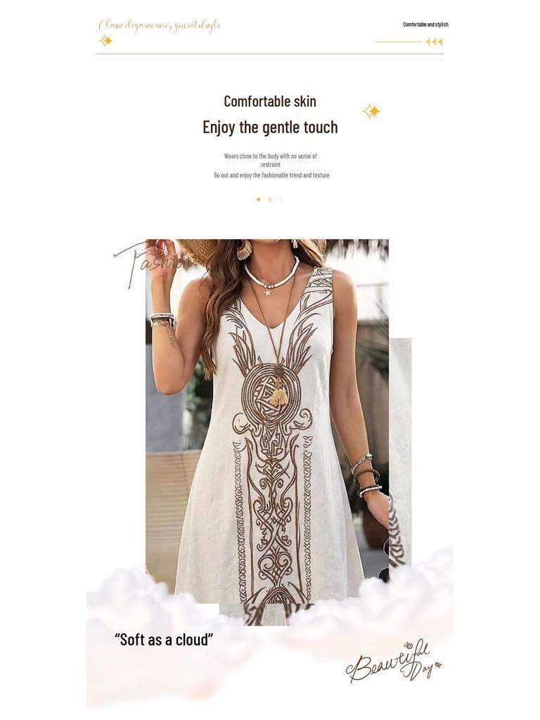 Weißes Bohème V-Ausschnitt Lässiges Urlaubs-Langarmkleid mit Aufdruck
