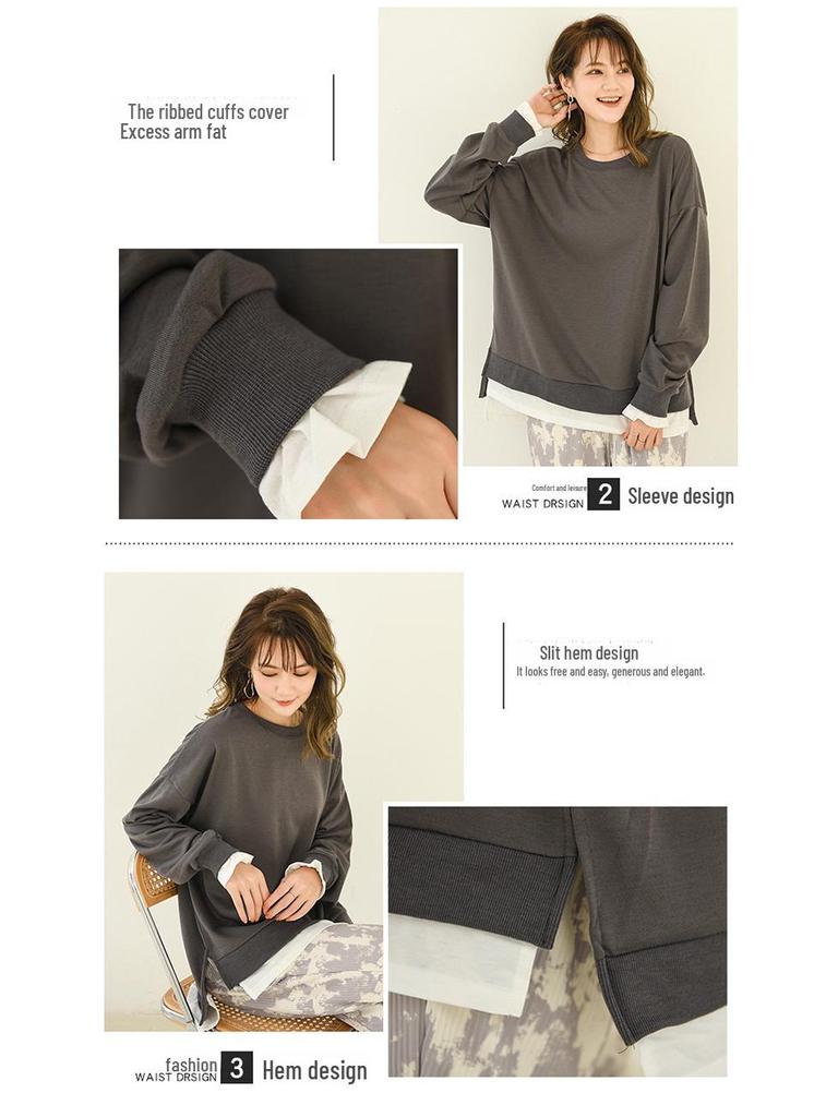 Dámské 2021 Jaro/Podzim Froté Dvoudílný Styl Středně Dlouhé Volné Ležérní Trendy Mikiny Pulovry, K dispozici Plus Size.