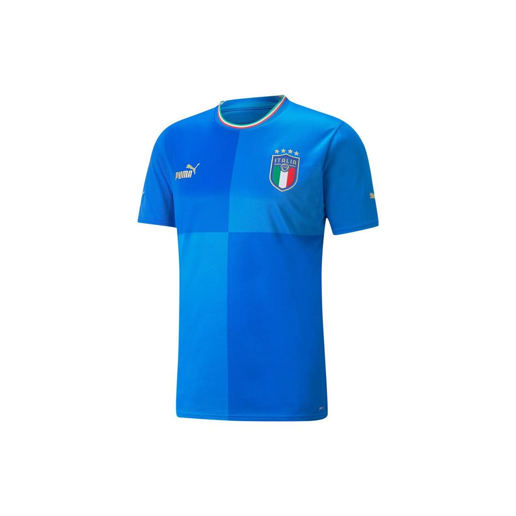 Puma Italy National Team Home Jersey Fan Edition Patchwork Print Round Neck Short Sleeve T-Shirt Men Tops Navy-Blue 765643-01