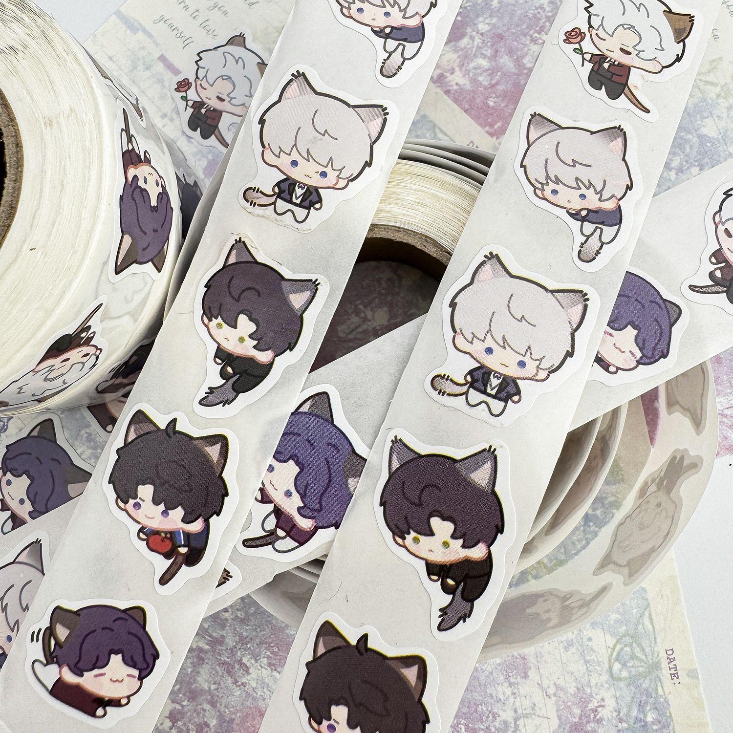 

500 наклеек/рулон Наклейки с котиками Love and Deepspace Стайлс Ксавье Зейн Рафаэль Калеб Кавайная декоративная наклейка Материал для ведения дневника