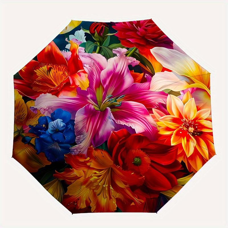 Floral Bouquet Theme 8 Bone Hand Automatic Folding Fashion Umbrella, Compact and Portable Design, A Perfect Gift for Birthday, Christmas or