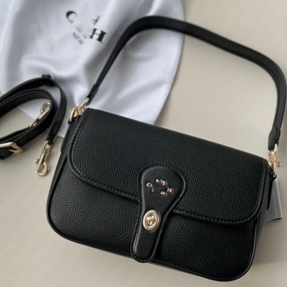 Women s bag Cowhide lychee pattern flip shoulder bag Crossbody underarm baguette bag Casual 24.5*7*15.5