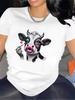 Cute Cow Design Women T Shirt Casual Short Sleeve Tops Daily Wear Stylish Lightweight Soft Comfortable Summer Tops for Ladies