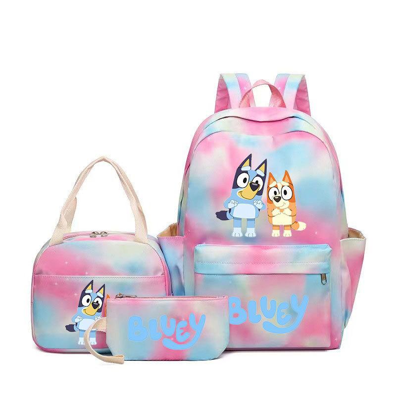 Bluey gleicher lässiger dreiteiliger Rucksack Schultasche Druck College-Stil Mittelschüler große Kapazität