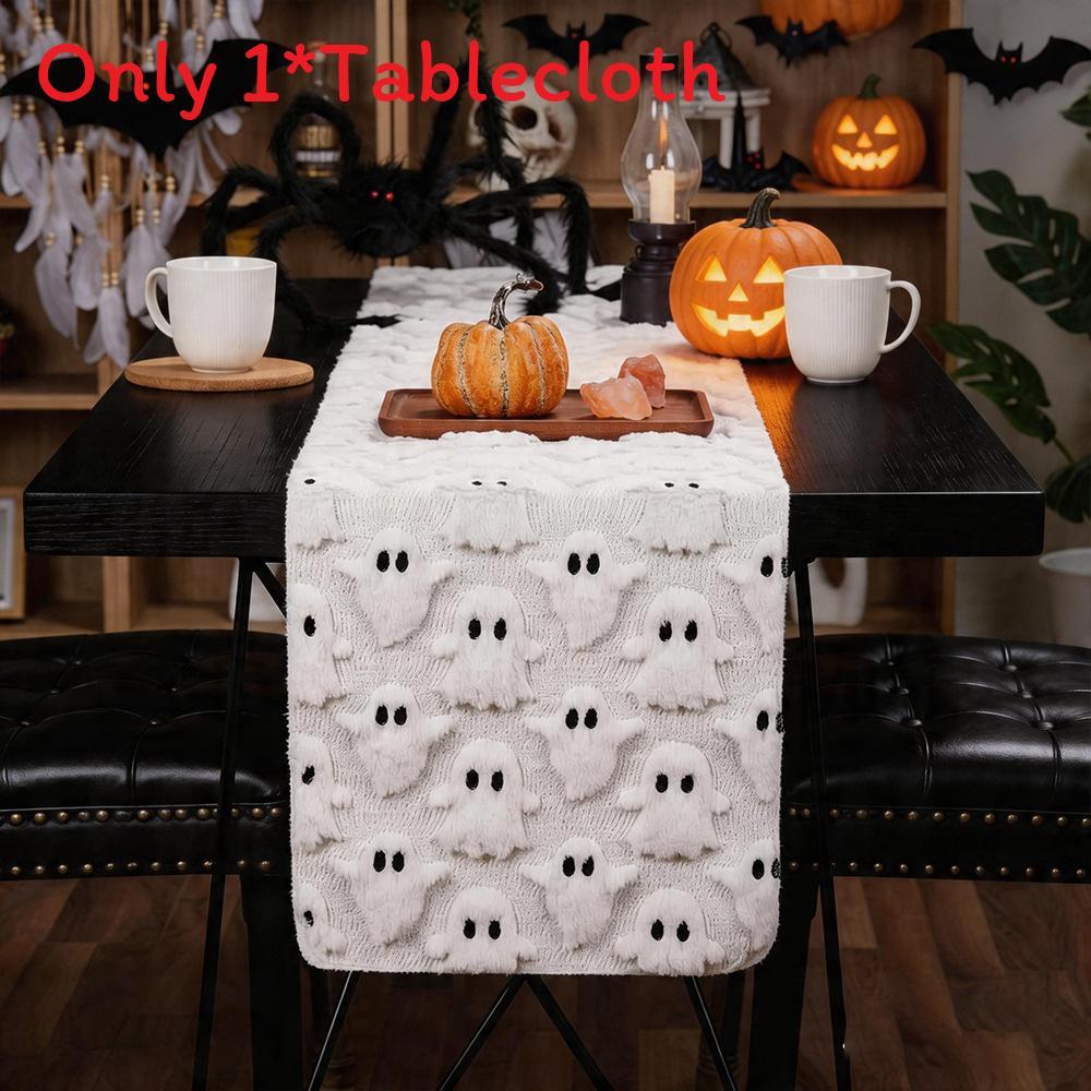 Polyester Halloween Table Runner With Embroidered Ghosts And Pumpkins For Party Decor