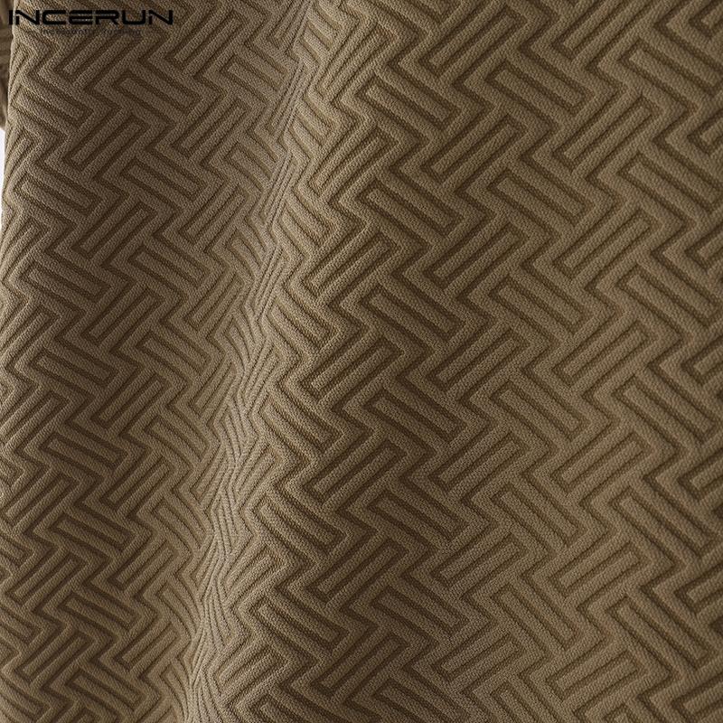 INCERUN S-5XL Men Lapel Short Sleeve Texture Buttons Casual Loose Shirts