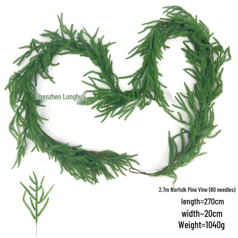 Artificial Norfolk Pine Wreath with Red Berries & Rattan Vines for Cross-Border Christmas Decoration