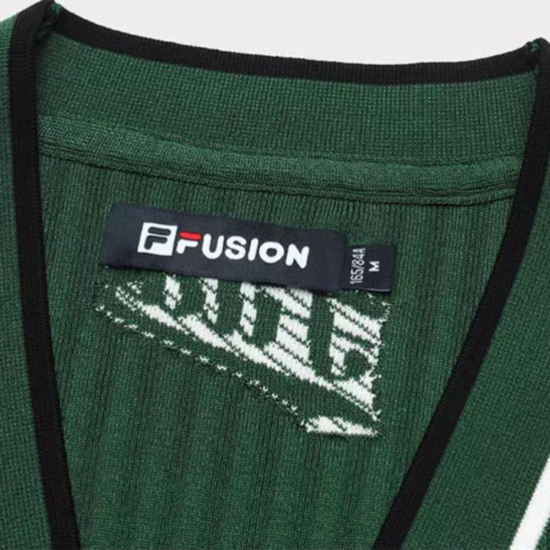 Fila Fusion Printed Letter V-Neck Single-Breasted Long Sleeve Knit Sweater Women sweater Modi-Green T11W422401F-GN