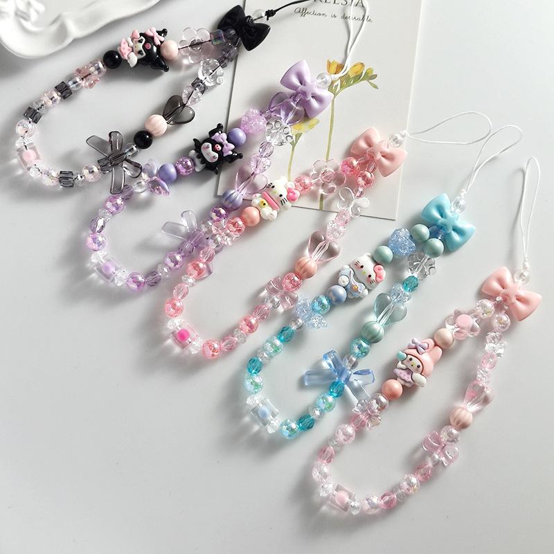 Sanrio Cute Melody Hello Kitty Kuromi Cinnamorol Acrylic Keychain Hand Chain Phone Strap Fashionable Jewelry Accessory