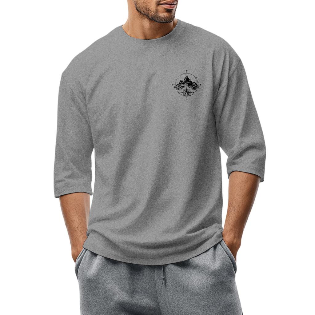 Herren-T-Shirt mit Rundhalsausschnitt, Dreiviertelärmeln, lässiges modisches Oberteil
