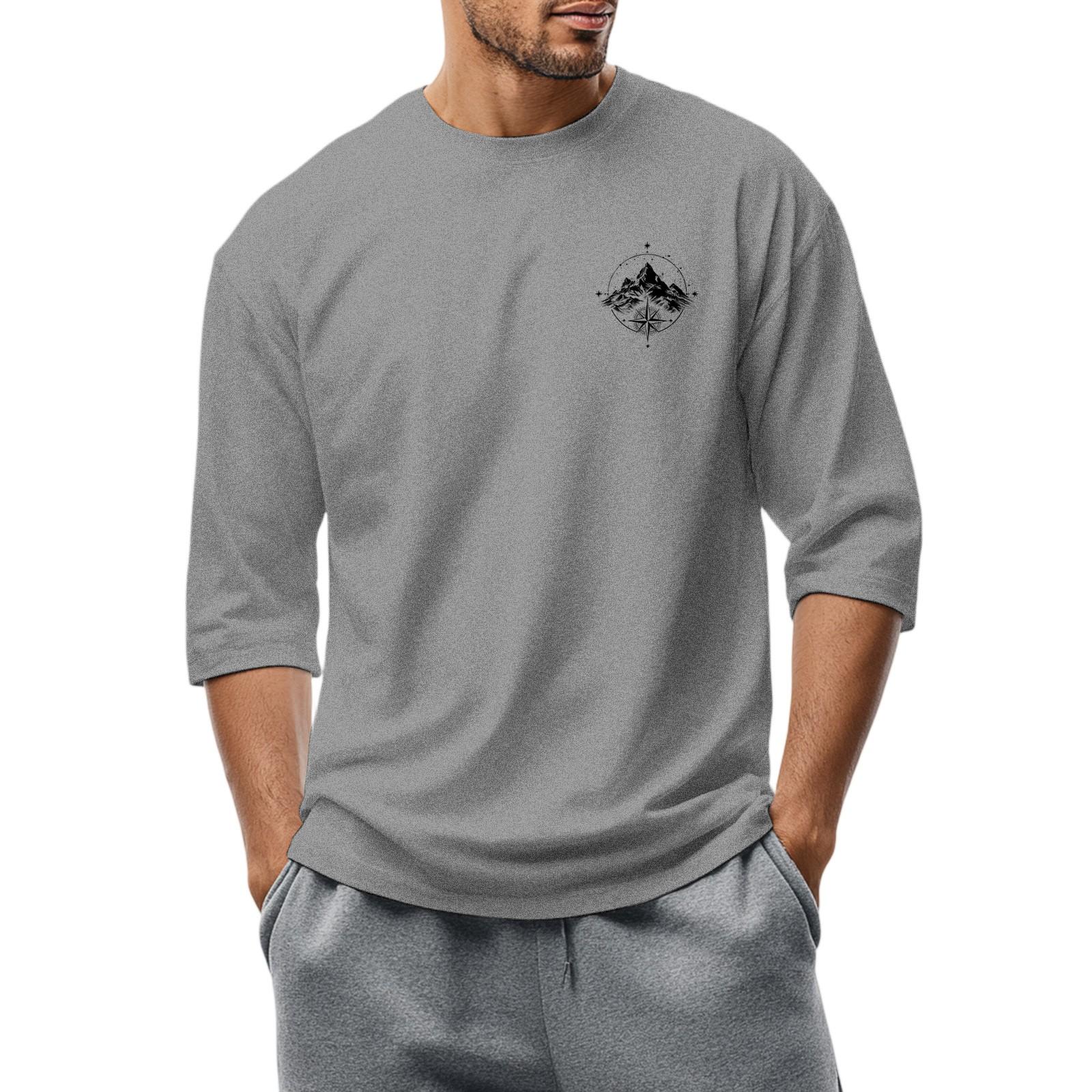 

Men S Round Neck Three-Quarters Sleeve Top Casual Fashion T-Shirt L